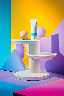 JPG 편집이미지 선반 그림자 사람없음 화장품 원형 균형 디지털합성 튜브용기 편집실사 AI컴퓨터그래픽 AI콘텐츠 도형 가구 뷰티 용기_그릇 CG 파일형식