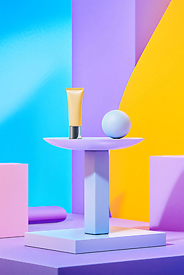 JPG 편집이미지 사람없음 사각형 보라색 화장품 기둥 원형 균형 디지털합성 튜브용기 편집실사 AI컴퓨터그래픽 AI콘텐츠 도형 건축 컬러 뷰티 용기_그릇 CG 파일형식
