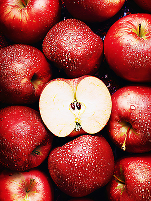 JPG 편집이미지 과일 단면 사람없음 빨간색 물방울 신선 달콤 사과 편집실사 AI포토 AI콘텐츠 컬러 맛 CG 파일형식