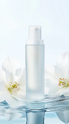 JPG 편집이미지 꽃 사람없음 물 뷰티 화장품 흰색 용기 오브젝트 에센스 편집실사 AI포토 AI콘텐츠 자연요소 식물 그릇 컬러 CG 파일형식