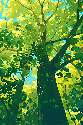 JPG 나무 로우앵글 일러스트 수채화 풍경 사람없음 초록색 숲 감성 국내일러스트 AI일러스트 AI콘텐츠 식물 뷰포인트 컬러 컨셉 파일형식