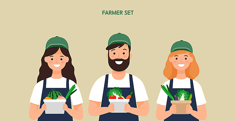 여자 남자 채소 과일 일러스트 직업캐릭터 웃음 성인 세명 연두색 바구니 농사 수확 농부 엘리먼트 성인만 일러캐릭터 AI파일 직업 캐릭터 농업 표정 사람 초록색 파일형식 벡터