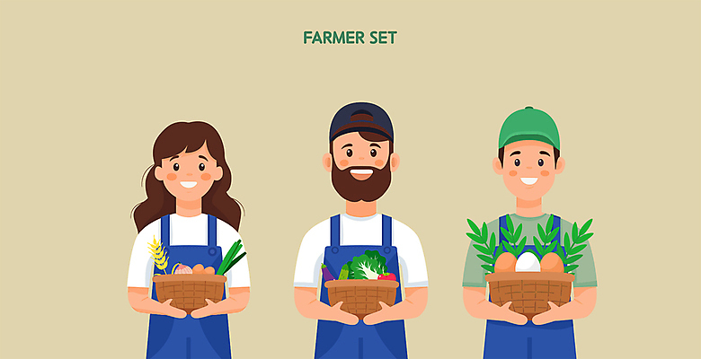 여자 남자 채소 과일 일러스트 직업캐릭터 웃음 성인 세명 연두색 바구니 농사 수확 농부 엘리먼트 성인만 일러캐릭터 AI파일 직업 캐릭터 농업 표정 사람 초록색 파일형식 벡터