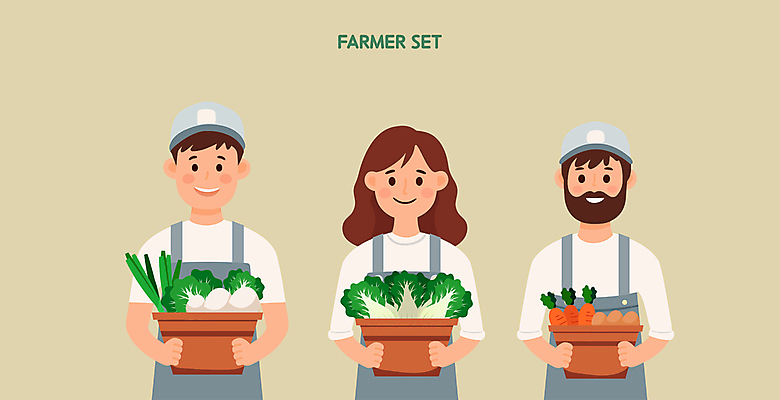 여자 남자 채소 과일 일러스트 직업캐릭터 웃음 성인 세명 연두색 바구니 농사 수확 농부 엘리먼트 성인만 일러캐릭터 AI파일 직업 캐릭터 농업 표정 사람 초록색 파일형식 벡터
