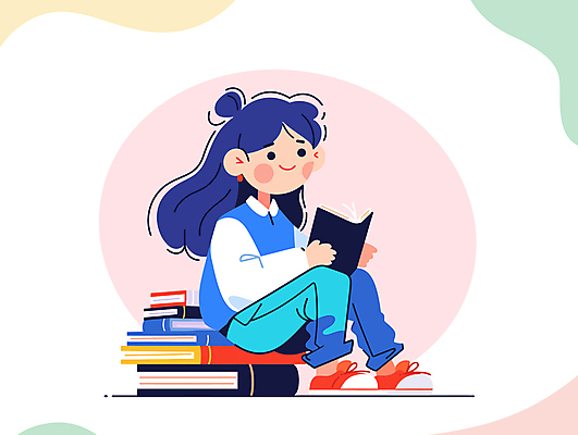 전신 여자 교육 어린이 일러스트 한명 들기 소녀 책 컬러풀 독서 교양 읽기 소녀한명만 국내일러스트 AI파일 1 컬러 모션 사람 여자한명만 소녀만 파일형식 벡터