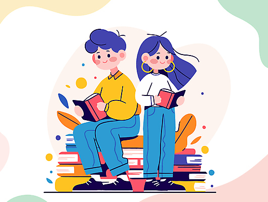 전신 여자 교육 남자 어린이 일러스트 들기 소녀 소년 두명 책 컬러풀 독서 교양 읽기 어린이만 국내일러스트 AI파일 컬러 모션 사람 파일형식 벡터