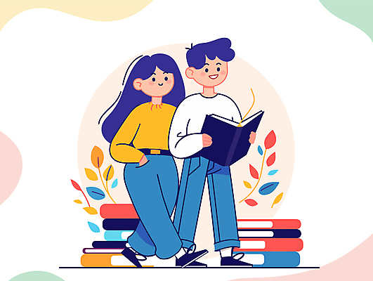 전신 여자 교육 남자 어린이 일러스트 들기 소녀 소년 두명 책 컬러풀 독서 교양 읽기 어린이만 국내일러스트 AI파일 컬러 모션 사람 파일형식 벡터