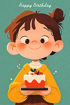 PSD 여자 행복 어린이 일러스트 한명 웃음 들기 소녀 상반신 파티 기쁨 축하 생일파티 생일 생일케이크 민트색 소녀한명만 국내일러스트 1 기념일 감정 컬러 컨셉 모션 표정 사람 이벤트 케이크 여자한명만 소녀만 파일형식