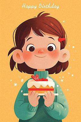 PSD 여자 행복 어린이 일러스트 한명 웃음 들기 소녀 상반신 노란색 파티 기쁨 축하 생일파티 생일 생일케이크 소녀한명만 국내일러스트 1 기념일 감정 컬러 컨셉 모션 표정 사람 이벤트 케이크 여자한명만 소녀만 파일형식