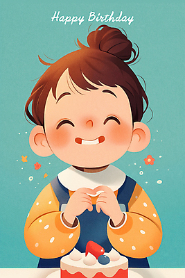 PSD 여자 행복 어린이 일러스트 한명 웃음 소녀 상반신 파티 기쁨 축하 생일파티 생일 생일케이크 민트색 소녀한명만 국내일러스트 1 기념일 감정 컬러 컨셉 표정 사람 이벤트 케이크 여자한명만 소녀만 파일형식