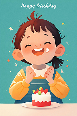 PSD 여자 행복 어린이 일러스트 한명 웃음 소녀 상반신 파티 기쁨 축하 생일파티 생일 생일케이크 민트색 소녀한명만 국내일러스트 1 기념일 감정 컬러 컨셉 표정 사람 이벤트 케이크 여자한명만 소녀만 파일형식