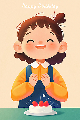 PSD 여자 행복 어린이 일러스트 한명 웃음 소녀 상반신 파티 기쁨 축하 생일파티 생일 생일케이크 베이지색 소녀한명만 국내일러스트 1 기념일 감정 컬러 컨셉 표정 사람 이벤트 케이크 여자한명만 소녀만 파일형식