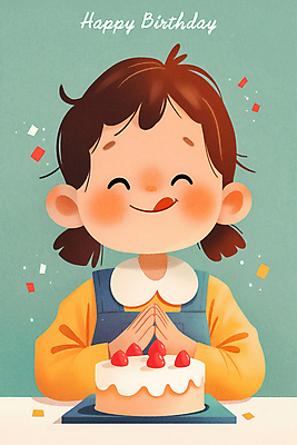 PSD 여자 행복 어린이 일러스트 한명 웃음 소녀 상반신 파티 기쁨 축하 생일파티 생일 생일케이크 꽃가루 손모으기 민트색 소녀한명만 국내일러스트 1 기념일 감정 컬러 컨셉 표정 사람 손짓 이벤트 케이크 가루 여자한명만 소녀만 파일형식