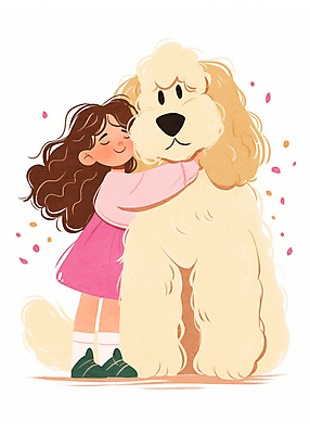 전신 PSD 여자 어린이 분홍색 일러스트 포옹 사랑 한명 소녀 강아지 힐링 위로 소녀한명만 국내일러스트 1 감정 컬러 안기 사람 반려동물 개 여자한명만 소녀만 파일형식