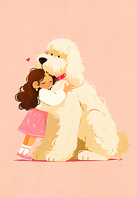 전신 PSD 여자 어린이 분홍색 일러스트 포옹 사랑 한명 소녀 강아지 힐링 위로 소녀한명만 국내일러스트 1 감정 컬러 안기 사람 반려동물 개 여자한명만 소녀만 파일형식