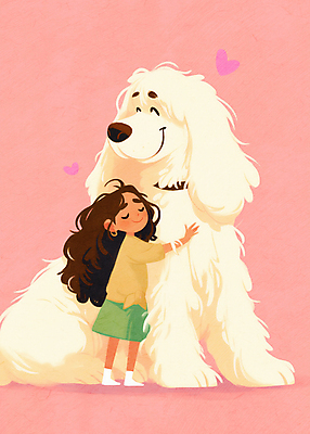 전신 PSD 여자 어린이 분홍색 일러스트 포옹 사랑 한명 소녀 강아지 힐링 위로 소녀한명만 국내일러스트 1 감정 컬러 안기 사람 반려동물 개 여자한명만 소녀만 파일형식