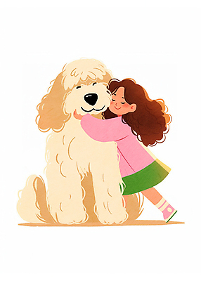 전신 PSD 여자 어린이 분홍색 일러스트 포옹 사랑 한명 소녀 강아지 힐링 위로 소녀한명만 국내일러스트 1 감정 컬러 안기 사람 반려동물 개 여자한명만 소녀만 파일형식