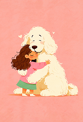 전신 PSD 여자 어린이 분홍색 일러스트 포옹 사랑 한명 소녀 강아지 힐링 위로 소녀한명만 국내일러스트 1 감정 컬러 안기 사람 반려동물 개 여자한명만 소녀만 파일형식