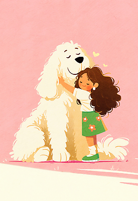 전신 PSD 여자 어린이 분홍색 일러스트 포옹 사랑 한명 소녀 강아지 힐링 위로 소녀한명만 국내일러스트 1 감정 컬러 안기 사람 반려동물 개 여자한명만 소녀만 파일형식