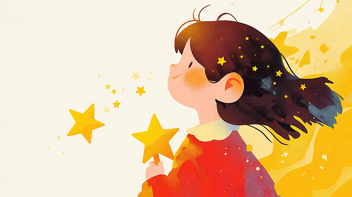 PSD 여자 별 어린이 일러스트 상상 동화 한명 미소 소녀 빛 판타지 노란색 꿈 소녀한명만 국내일러스트 자연요소 1 컬러 표정 사람 여자한명만 소녀만 파일형식