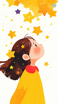 PSD 여자 별 어린이 일러스트 상상 동화 한명 미소 소녀 빛 판타지 노란색 꿈 소녀한명만 국내일러스트 자연요소 1 컬러 표정 사람 여자한명만 소녀만 파일형식
