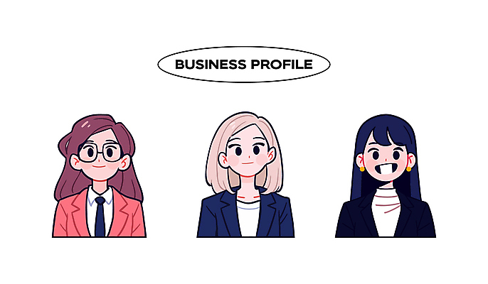여자 일러스트 비즈니스 협력 웃음 정장 성인 세명 다양 전문 프로필 성인여자만 일러캐릭터 AI파일 캐릭터 옷 다수 표정 사람 여자만 성인만 파일형식 벡터