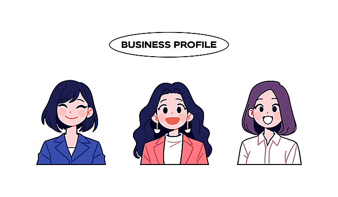 여자 일러스트 비즈니스 협력 웃음 정장 성인 세명 다양 전문 프로필 성인여자만 일러캐릭터 AI파일 캐릭터 옷 다수 표정 사람 여자만 성인만 파일형식 벡터