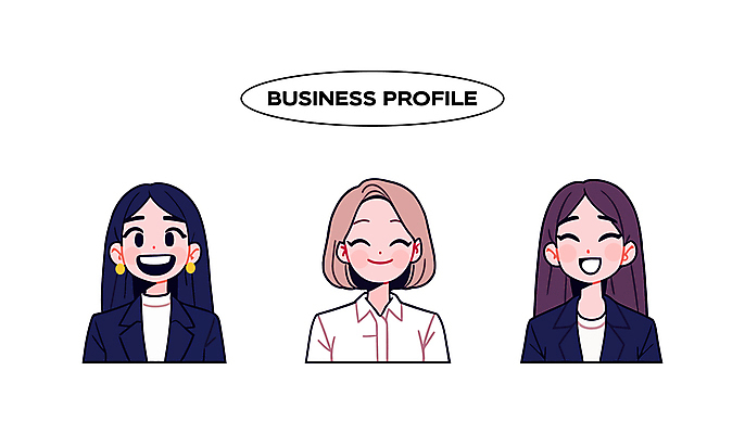 여자 일러스트 비즈니스 협력 웃음 정장 성인 세명 다양 전문 프로필 성인여자만 일러캐릭터 AI파일 캐릭터 옷 다수 표정 사람 여자만 성인만 파일형식 벡터