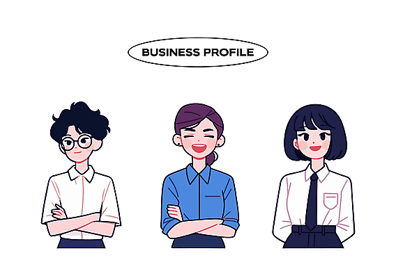 여자 일러스트 비즈니스 협력 웃음 정장 성인 세명 팔짱 다양 전문 프로필 성인여자만 일러캐릭터 AI파일 캐릭터 옷 다수 모션 표정 사람 여자만 성인만 파일형식 벡터