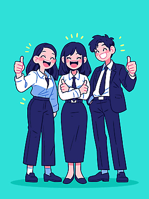 전신 여자 남자 일러스트 비즈니스 성공 웃음 청년 성인 세명 손들기 팔짱 파이팅 기쁨 최고 직장인 비즈니스맨 비즈니스우먼 동료 민트색 성인만 일러캐릭터 AI파일 직업 캐릭터 감정 컬러 컨셉 관계 모션 표정 사람 파일형식 벡터