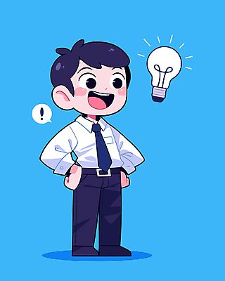 전신 남자 허리손 하늘색 생각 일러스트 비즈니스 전구 아이디어 한명 미소 성인 직장인 비즈니스맨 느낌표 발견 영감 창의력 성인남자한명만 일러캐릭터 AI파일 직업 캐릭터 1 기호 포즈 컨셉 표정 사람 파란색 남자한명만 성인남자만 파일형식 벡터
