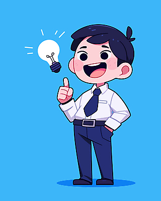 전신 남자 하늘색 생각 일러스트 비즈니스 전구 아이디어 한명 미소 손짓 성인 직장인 비즈니스맨 주머니손 발견 영감 창의력 성인남자한명만 일러캐릭터 AI파일 직업 캐릭터 1 컨셉 모션 표정 사람 파란색 남자한명만 성인남자만 파일형식 벡터