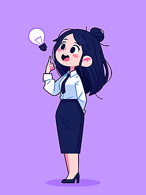 전신 여자 생각 일러스트 비즈니스 전구 아이디어 한명 미소 손짓 성인 보라색 직장인 비즈니스우먼 발견 영감 창의력 성인여자한명만 일러캐릭터 AI파일 직업 캐릭터 1 컬러 컨셉 모션 표정 사람 여자한명만 성인여자만 파일형식 벡터