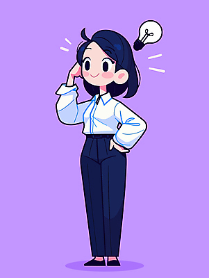 전신 여자 허리손 생각 일러스트 비즈니스 전구 아이디어 한명 미소 성인 손들기 보라색 직장인 비즈니스우먼 발견 영감 창의력 성인여자한명만 일러캐릭터 AI파일 직업 캐릭터 1 컬러 포즈 컨셉 모션 표정 사람 여자한명만 성인여자만 파일형식 벡터