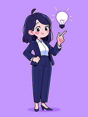 전신 여자 허리손 생각 일러스트 비즈니스 전구 아이디어 한명 미소 성인 보라색 가리킴 직장인 비즈니스우먼 발견 영감 창의력 성인여자한명만 일러캐릭터 AI파일 직업 캐릭터 1 컬러 포즈 컨셉 표정 사람 손짓 여자한명만 성인여자만 파일형식 벡터