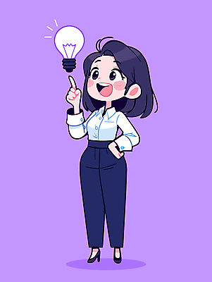 전신 여자 허리손 생각 일러스트 비즈니스 전구 아이디어 한명 미소 성인 보라색 가리킴 직장인 비즈니스우먼 발견 영감 창의력 성인여자한명만 일러캐릭터 AI파일 직업 캐릭터 1 컬러 포즈 컨셉 표정 사람 손짓 여자한명만 성인여자만 파일형식 벡터