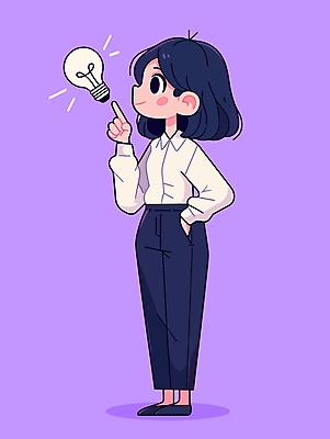 전신 응시 여자 생각 일러스트 비즈니스 전구 아이디어 한명 미소 성인 보라색 가리킴 직장인 비즈니스우먼 주머니손 발견 영감 창의력 성인여자한명만 일러캐릭터 AI파일 직업 캐릭터 1 시선 컬러 컨셉 모션 표정 사람 손짓 여자한명만 성인여자만 파일형식 벡터