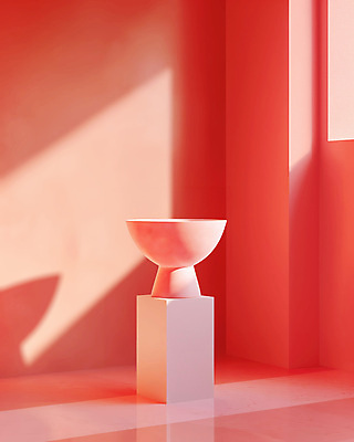 JPG 편집이미지 그릇 실내 사람없음 빨간색 인테리어 전시 도자기 모던 스페이스 편집실사 AI포토 AI콘텐츠 도형 식기 디자인 컬러 내부 CG 파일형식