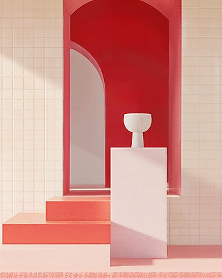 JPG 편집이미지 그릇 실내 사람없음 빨간색 인테리어 전시 도자기 모던 스페이스 편집실사 AI포토 AI콘텐츠 도형 식기 디자인 컬러 내부 CG 파일형식