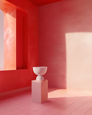 JPG 편집이미지 그릇 실내 사람없음 빨간색 인테리어 전시 도자기 모던 스페이스 편집실사 AI포토 AI콘텐츠 도형 식기 디자인 컬러 내부 CG 파일형식