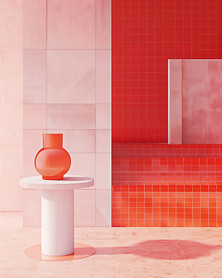 JPG 편집이미지 그릇 실내 사람없음 빨간색 인테리어 전시 도자기 모던 스페이스 편집실사 AI포토 AI콘텐츠 도형 식기 디자인 컬러 내부 CG 파일형식