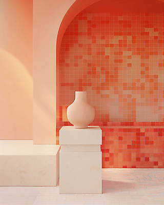 JPG 편집이미지 그릇 실내 사람없음 빨간색 인테리어 전시 도자기 모던 스페이스 편집실사 AI포토 AI콘텐츠 도형 식기 디자인 컬러 내부 CG 파일형식