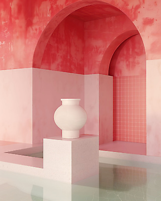 JPG 편집이미지 그릇 실내 사람없음 빨간색 물 인테리어 전시 도자기 모던 스페이스 편집실사 AI포토 AI콘텐츠 자연요소 도형 식기 디자인 컬러 내부 CG 파일형식