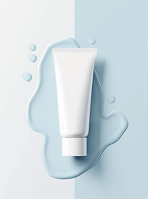 JPG 편집이미지 하늘색 사람없음 뷰티 질감 로션 튜브 스킨케어 튜브용기 목업 편집실사 AI포토 AI콘텐츠 파란색 화장품 용기_그릇 CG 파일형식