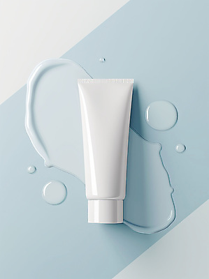 JPG 편집이미지 하늘색 사람없음 뷰티 질감 로션 튜브 스킨케어 튜브용기 목업 편집실사 AI포토 AI콘텐츠 파란색 화장품 용기_그릇 CG 파일형식