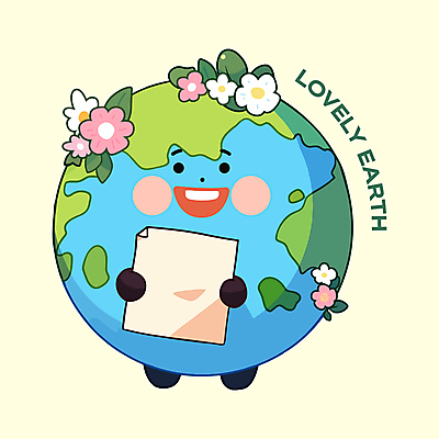 꽃 종이 일러스트 미소 들기 사람없음 귀여움 자연보호 일러캐릭터 지구캐릭터 AI파일 식물 캐릭터 지구 컨셉 모션 자연 표정 보호 파일형식 벡터