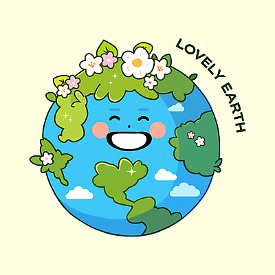 꽃 일러스트 미소 사람없음 귀여움 자연보호 일러캐릭터 지구캐릭터 AI파일 식물 캐릭터 지구 컨셉 자연 표정 보호 파일형식 벡터