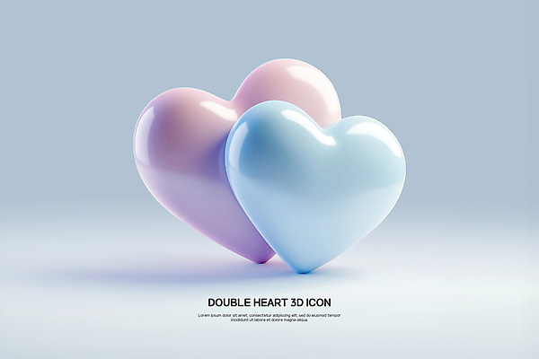 PSD 편집이미지 하늘색 사랑 사람없음 로맨틱 하트 심볼 질감 심플 광택 더블 편집3D 모양 감정 컨셉 파란색 3D 파일형식
