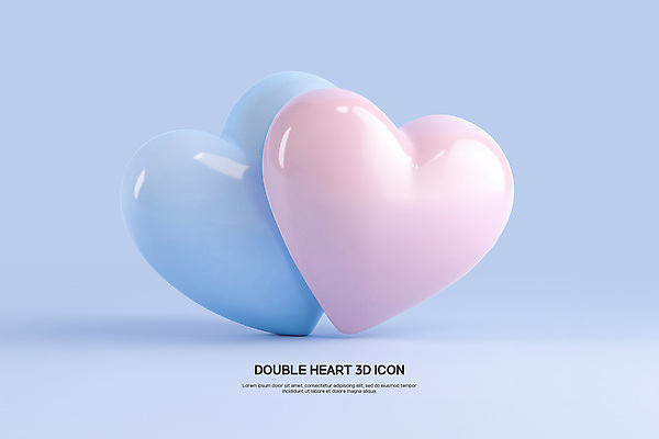 PSD 편집이미지 하늘색 사랑 사람없음 로맨틱 하트 심볼 질감 심플 광택 더블 편집3D 모양 감정 컨셉 파란색 3D 파일형식
