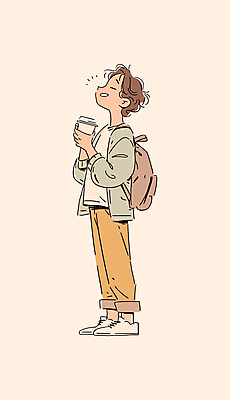 전신 PSD 남자 여유 커피 가방 일러스트 청소년 한명 일상 가을 감성 베이지색 십대남자한명만 국내일러스트 1 잡화 계절 감정 음료 컬러 컨셉 사람 라이프 남자한명만 십대남자만 파일형식